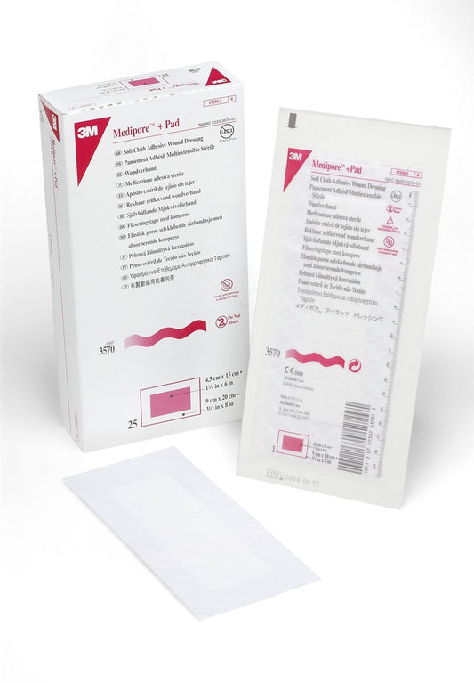3M Medipore Soft Cloth: 3.5" x 8", 25 Count, Sterile White